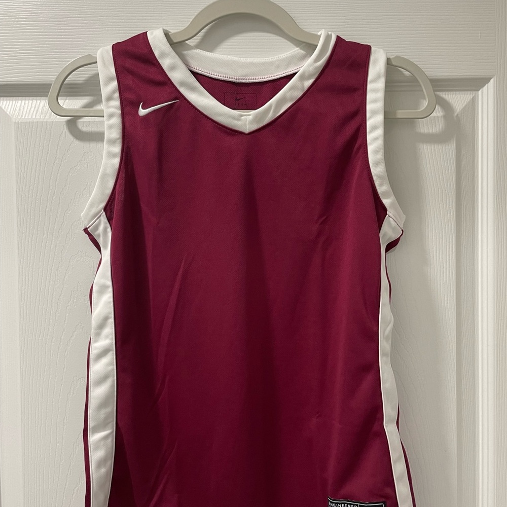 Nike Burgundy and White Girls' Basketball Jersey